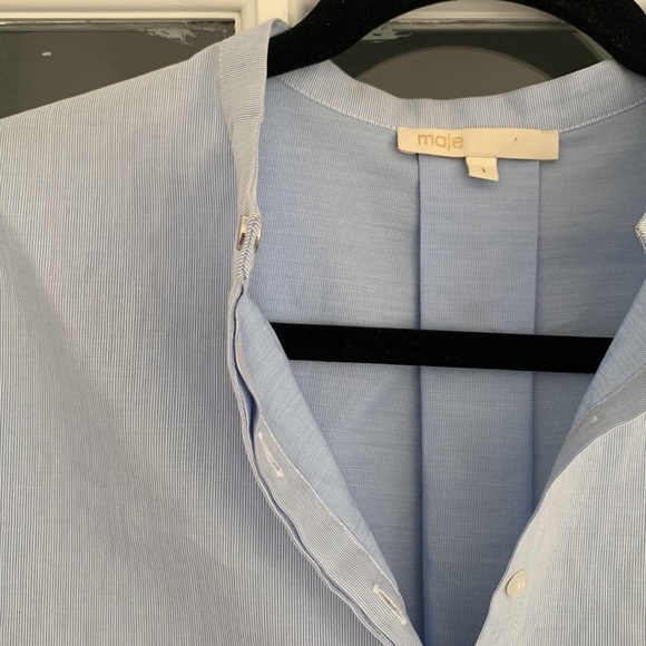 maje blue poplin button down mandrian collar - Picture 3 of 3